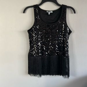 Charlotte Russe black sequins/fringe tank top